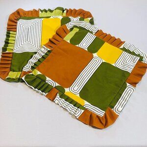 60s Mod Pillow Shams PAIR Square Pillow Slip Covers Stripes Colorful Motifs